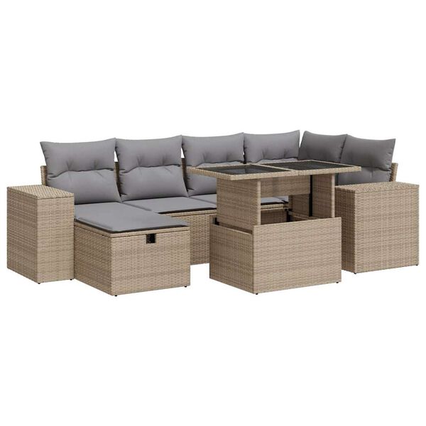 vidaXL Set de sof&aacute;s de jard&iacute;n y cojines 8 piezas rat&aacute;n sint&eacute;tico beige