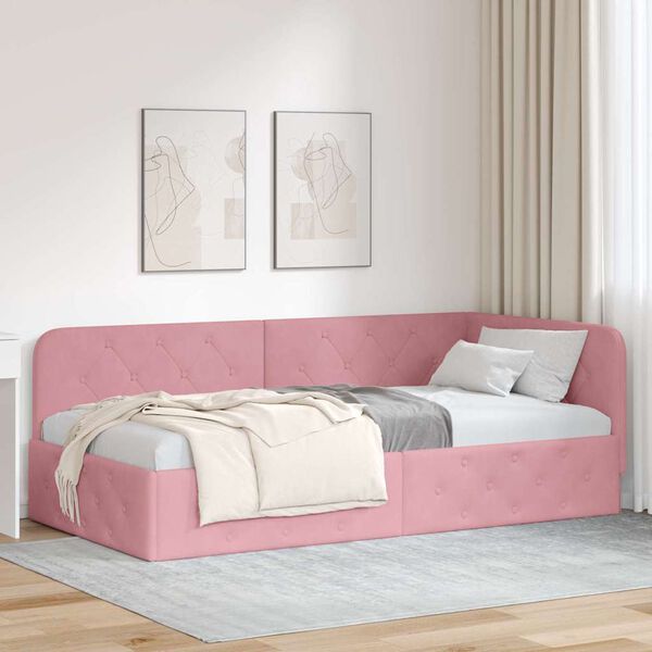 vidaXL Estructura de cama en esquina Rosa 90 x 200 cm Terciopelo