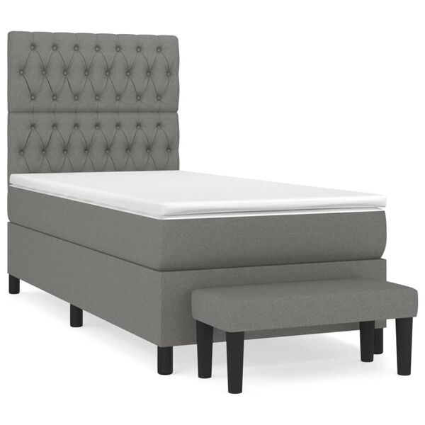 vidaXL Cama box spring con colch&oacute;n tela gris oscuro 90x200 cm