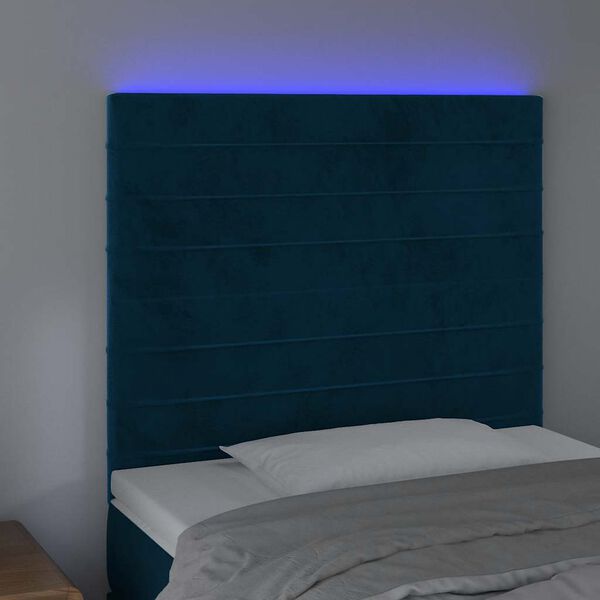 vidaXL Cabecero con luces LED terciopelo azul oscuro 100x5x118/128 cm