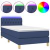 vidaXL Cama box spring con colch&oacute;n y LED tela azul 90x200 cm