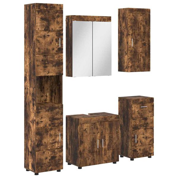 vidaXL Juego de muebles de ba&ntilde;o con caj&oacute;n TULUM Roble ahumado
