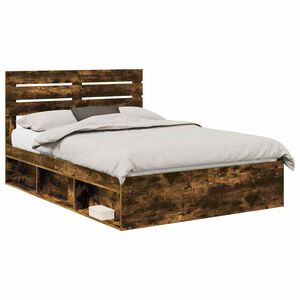 vidaXL Estructura de cama con cabecera Roble ahumado 140 x 190 cm