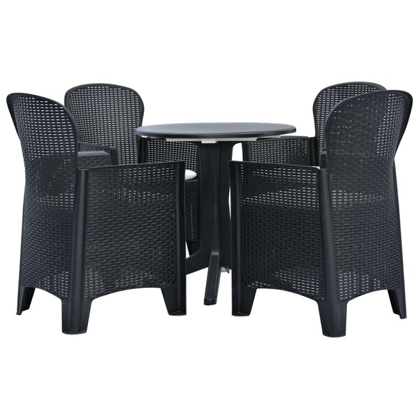 vidaXL Set de comedor de jard&iacute;n 5 piezas rat&aacute;n pl&aacute;stico gris antracita