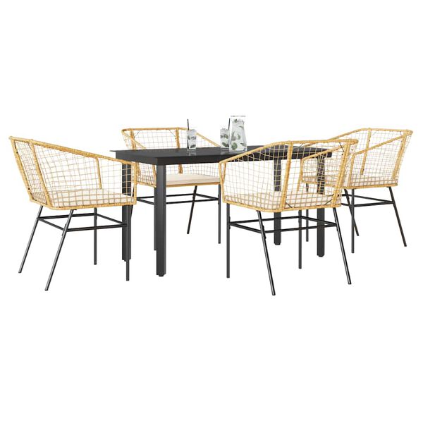 vidaXL Juego de comedor jardín 5 piezas cojines ratán sintético marrón