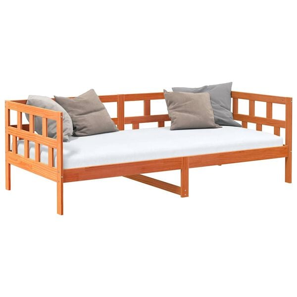 vidaXL Sof&aacute; cama sin colch&oacute;n madera maciza pino marr&oacute;n cera 90x200 cm