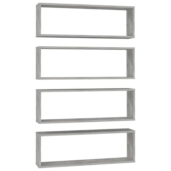 vidaXL Estante de pared 4 uds contrachapado gris hormig&oacute;n 80x15x26,5cm