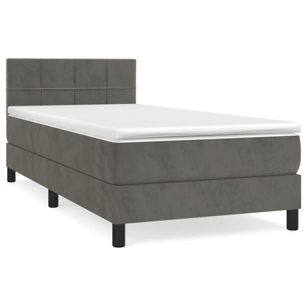 vidaXL Cama box spring con colch&oacute;n terciopelo gris oscuro 80x200 cm