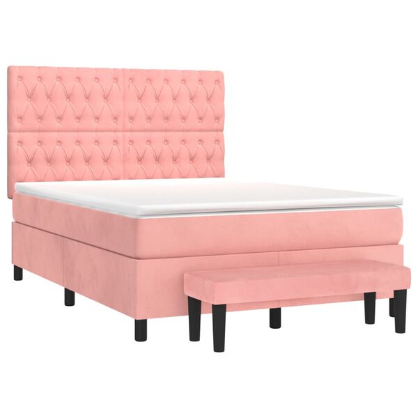 vidaXL Cama box spring con colch&oacute;n terciopelo rosa 140x200 cm