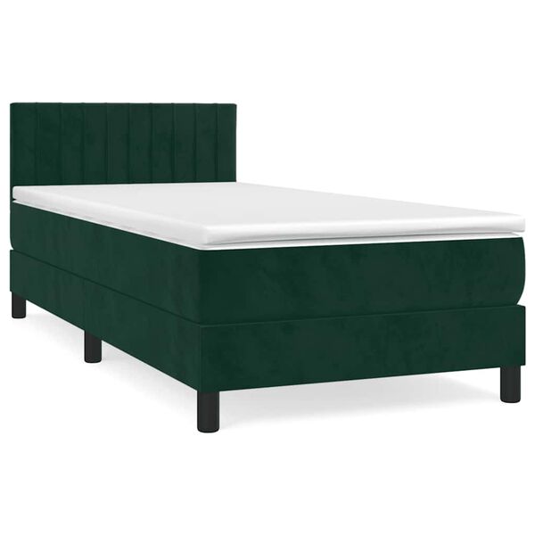 vidaXL Cama box spring con colch&oacute;n terciopelo verde oscuro 90x190 cm