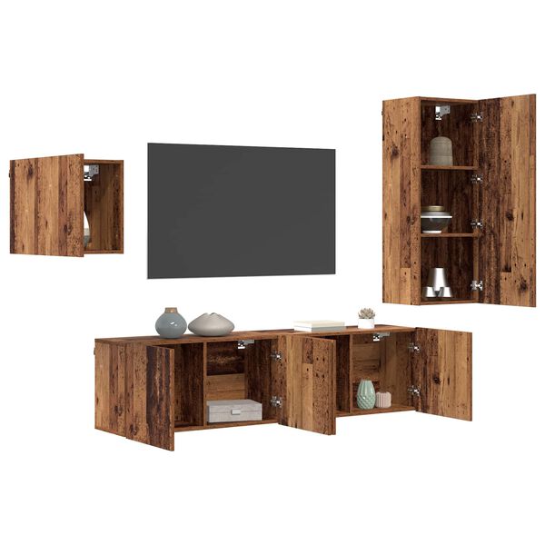 vidaXL Mueble de TV 4 pcs Madera envejecida Madera de ingenier&iacute;a