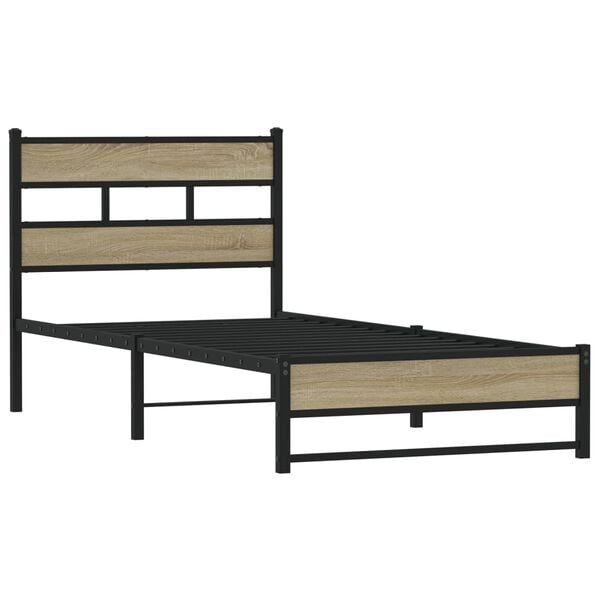 vidaXL Estructura de cama sin colch&oacute;n metal roble Sonoma 75x190 cm
