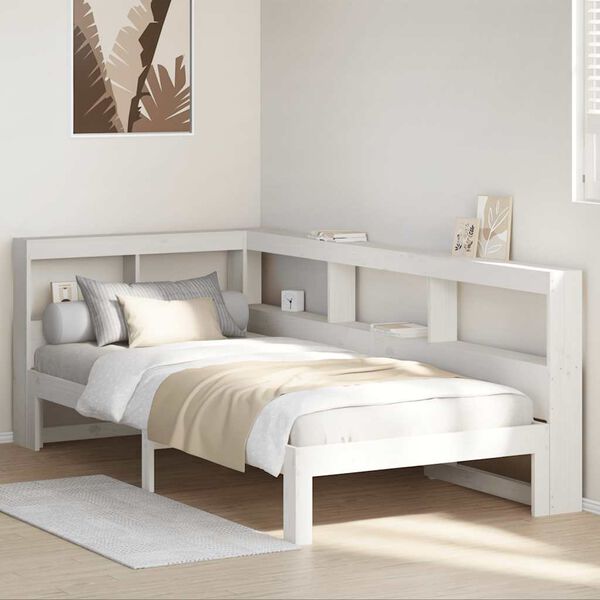 vidaXL Cama con estanter&iacute;a sin colch&oacute;n madera maciza de pino 90x190 cm