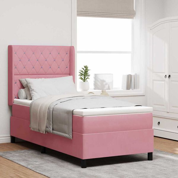 vidaXL Cama tipo Box Spring con colch&oacute;n Rosa 90 x 190 cm Terciopelo