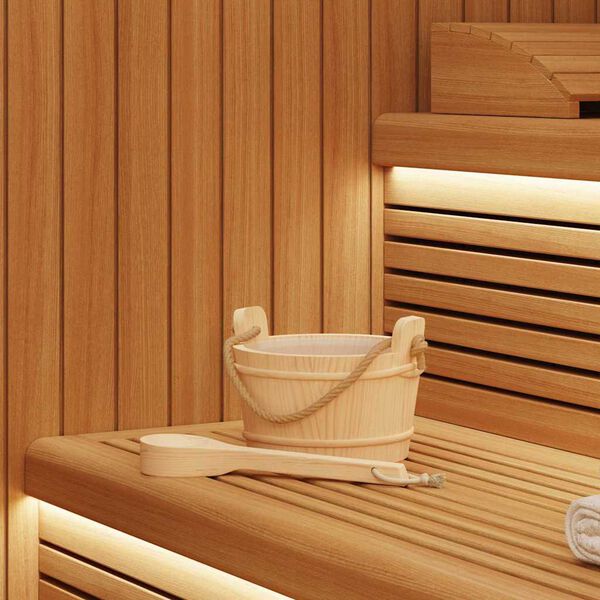 vidaXL Cubo de Sauna 2 pcs Marr&oacute;n Madera de Pino S&oacute;lida y C&aacute;&ntilde;amo