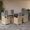 vidaXL Set comedor de jard&iacute;n 7 pzas con cojines rat&aacute;n sint&eacute;tico beige