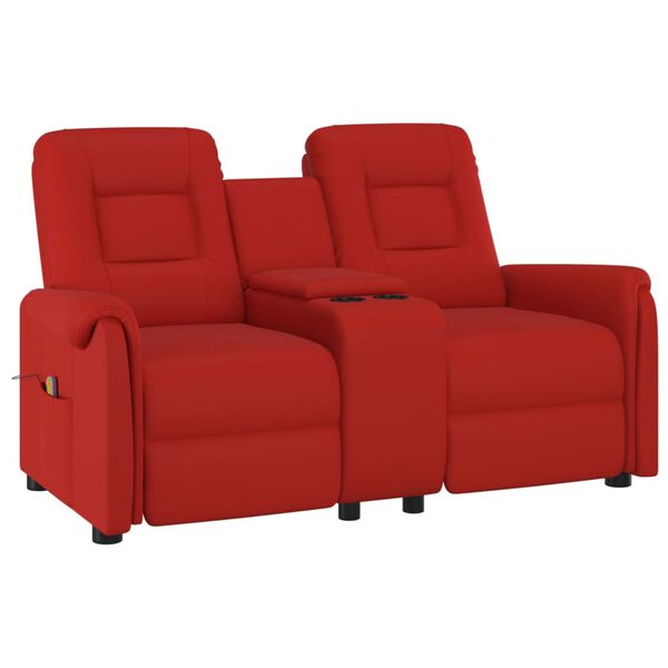 vidaXL Sill&oacute;n de masaje reclinable 2 plazas con portavasos rojo tinto