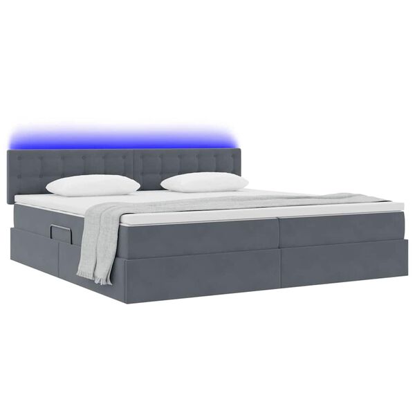 vidaXL Cama con almacenamiento y LED con LED Gris oscuro 200 x 200 cm