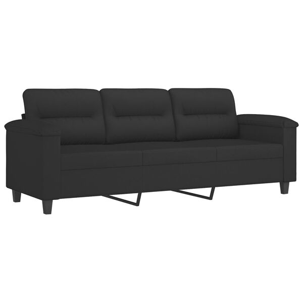 vidaXL Sof&aacute; 3 plazas almohadas y cojines microfibra negro 180 cm