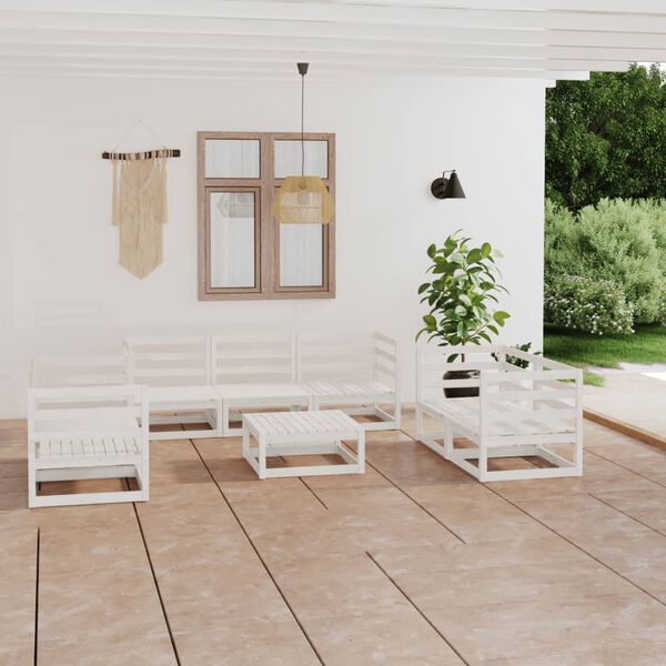 vidaXL Set de sal&oacute;n de jard&iacute;n de 8 piezas blanco madera maciza de pino