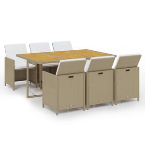vidaXL Set comedor de jard&iacute;n 7 pzas con cojines rat&aacute;n sint&eacute;tico beige