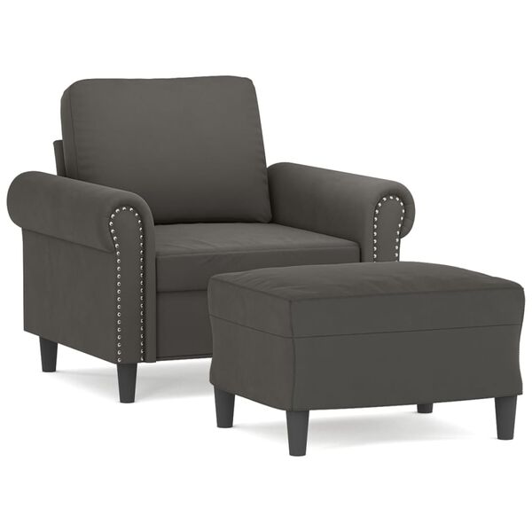 vidaXL Sill&oacute;n con taburete terciopelo gris oscuro 60 cm