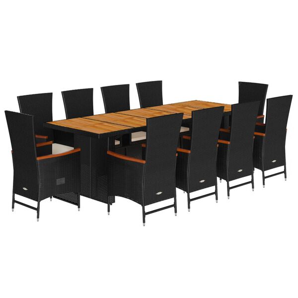vidaXL Set de comedor jard&iacute;n 11 pzas con cojines rat&aacute;n sint&eacute;tico negro