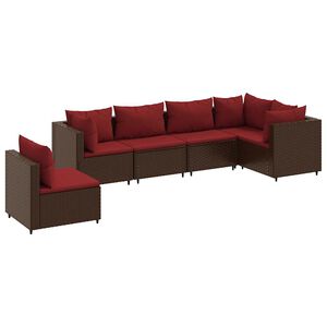 vidaXL Set muebles de jard&iacute;n 6 piezas y cojines rat&aacute;n sint&eacute;tico marr&oacute;n