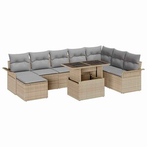 vidaXL Conjunto de sof&aacute; de jard&iacute;n 9 pcs Beige rat&aacute;n sint&eacute;tico
