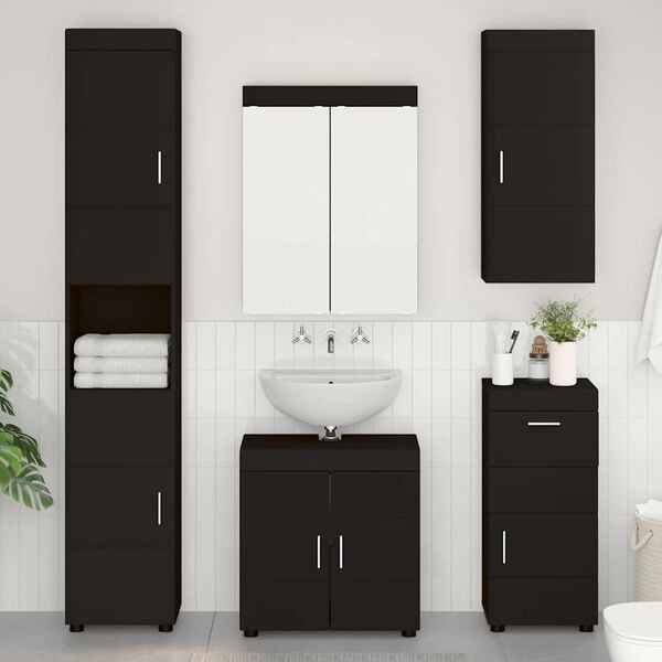 vidaXL Armario de pared para ba&ntilde;o TULUM Negro 37 x 24,5 x 86 cm