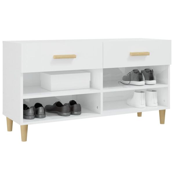 vidaXL Mueble zapatero madera contrachapada blanco brillo 102x35x55 cm
