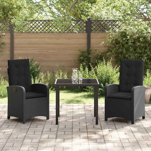vidaXL Conjunto de Comedor de Jard&iacute;n 3 pcs Negro rat&aacute;n sint&eacute;tico