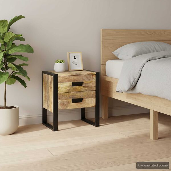 vidaXL Mesa auxiliar con 2 cajones madera maciza de mango 43x33x51 cm