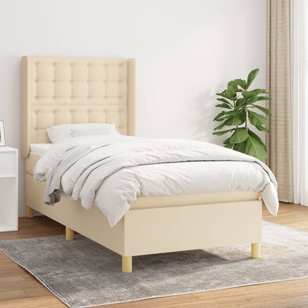 vidaXL Cama box spring con colch&oacute;n tela color crema 100x200 cm