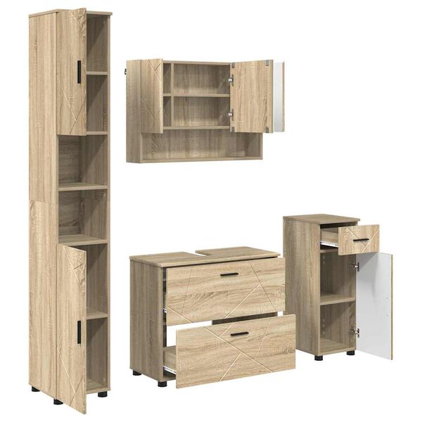 vidaXL Juego de muebles de ba&ntilde;o con caj&oacute;n 4 pcs Roble Sonoma