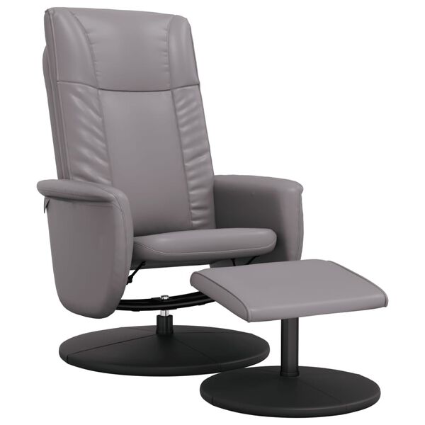 vidaXL Sill&oacute;n reclinable con reposapi&eacute;s cuero sint&eacute;tico gris