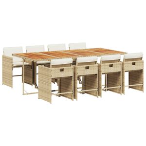 vidaXL Set comedor de jard&iacute;n 9 pzas con cojines rat&aacute;n sint&eacute;tico beige