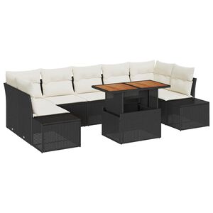 vidaXL Conjunto de Comedor de Jard&iacute;n con coj&iacute;n 8 pcs Negro y crema