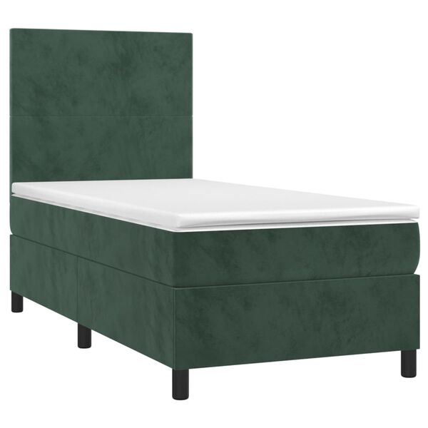 vidaXL Cama box spring colchón y LED terciopelo verde oscuro 90x200 cm