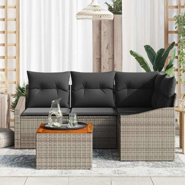 vidaXL Conjunto de sof&aacute;s de jard&iacute;n 5 pcs Gris rat&aacute;n sint&eacute;tico