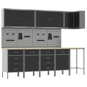 vidaXL Conjunto de armarios de trabajo con caj&oacute;n 12 uds. Negro y Gris