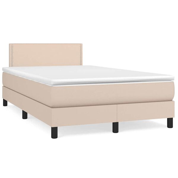vidaXL Cama box spring colch&oacute;n LED cuero sint&eacute;tico capuchino 120x190cm