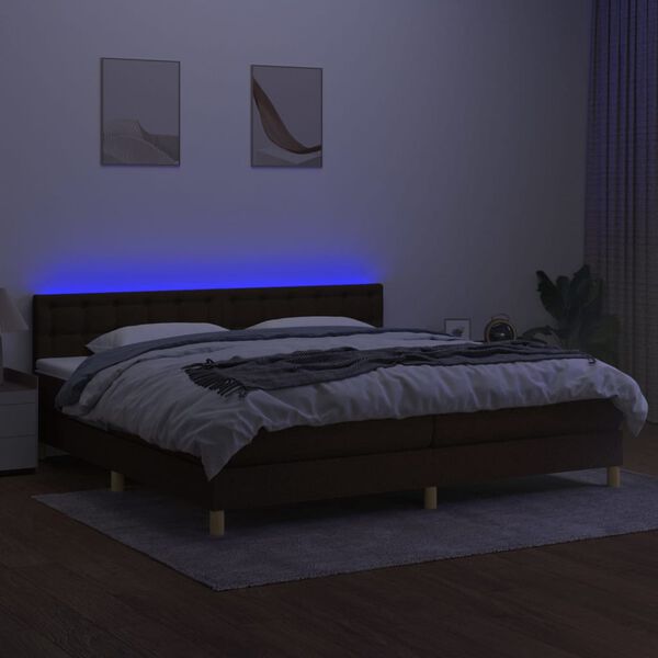 vidaXL Cama box spring con colch&oacute;n LED tela marr&oacute;n oscuro 200x200 cm