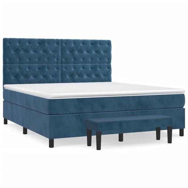 vidaXL Cama box spring con colch&oacute;n terciopelo azul oscuro 160x200 cm