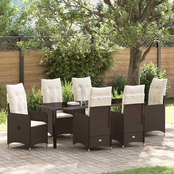 vidaXL Conjunto de Comedor de Jard&iacute;n con coj&iacute;n 7 pcs Marr&oacute;n Polirat&aacute;n
