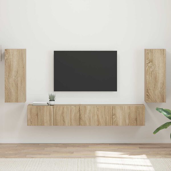 vidaXL Conjunto de mueble de TV 4 pcs Roble Sonoma