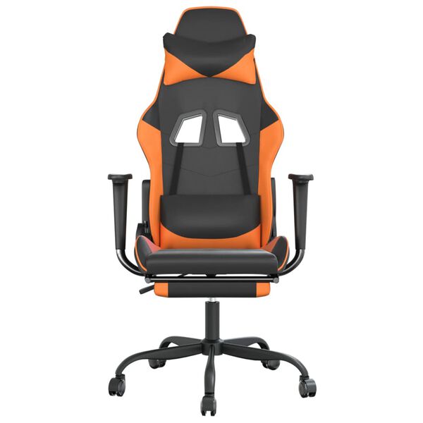 vidaXL Silla gaming masaje y reposapiés cuero sintético negro naranja