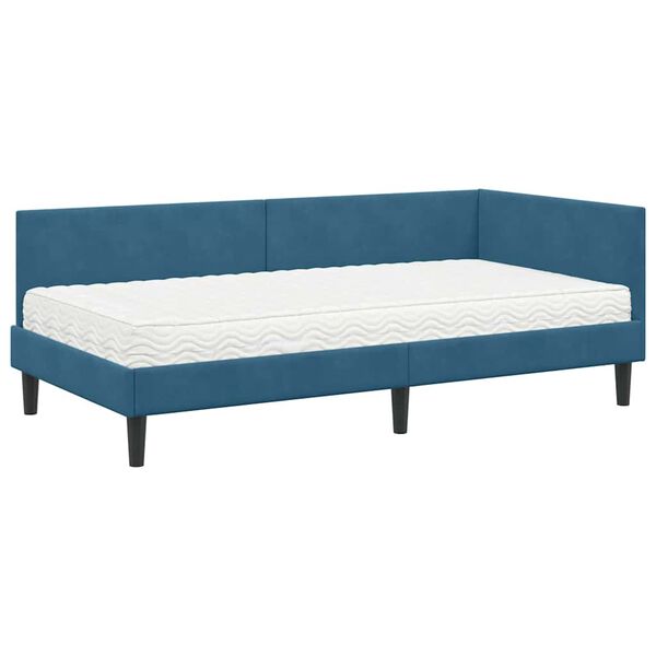 vidaXL Estructura de Cama Esquina con Colch&oacute;n 2 pcs Azul Terciopelo
