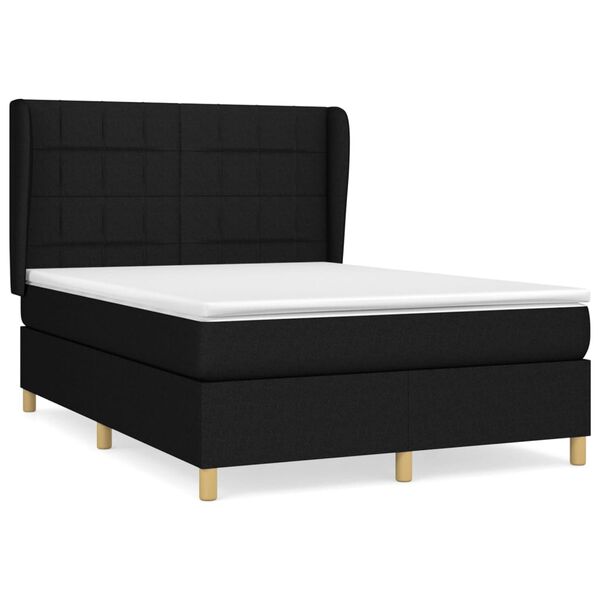 vidaXL Cama box spring con colch&oacute;n tela negro 140x200 cm