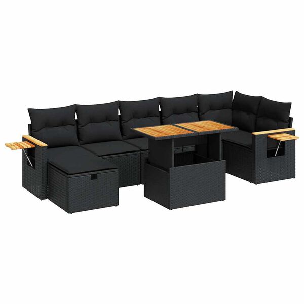 vidaXL Set de muebles de jard&iacute;n 5 pzas y cojines rat&aacute;n sint&eacute;tico negro